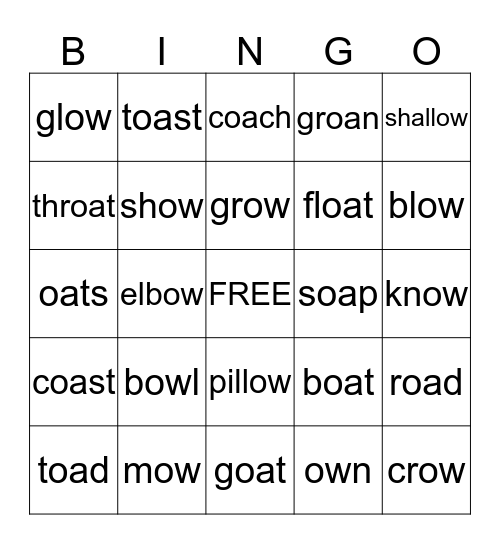 2nd Grade: oa/ow Bingo Card