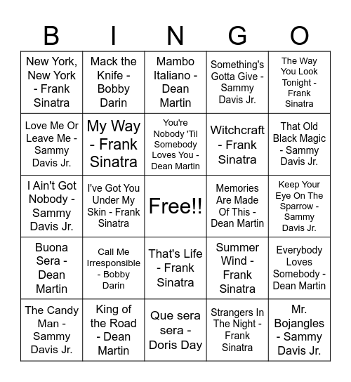 THE RAT PACK Bingo Card
