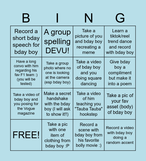 Devansh-Coded Bingo Card