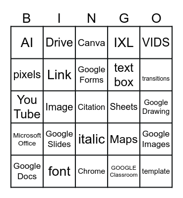 Google Docs Bingo Card