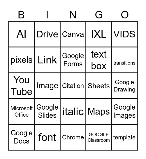 Google Docs Bingo Card