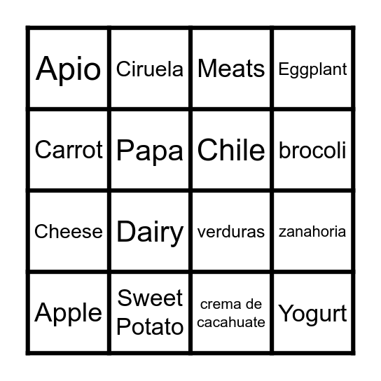 Food bingo Card