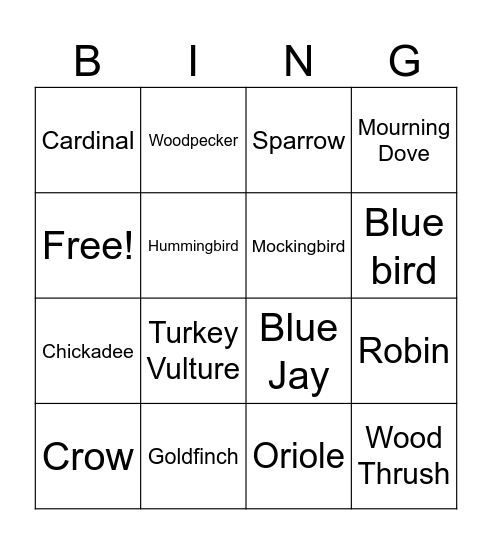 Bird Bingo Card