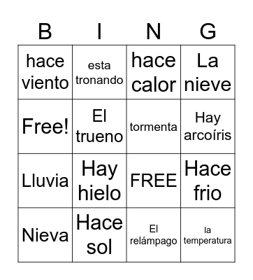 Weather Bingo Card