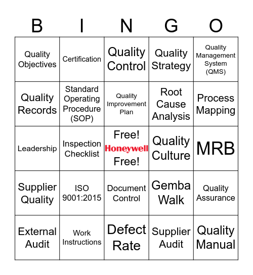 Quality Week Bingo Card