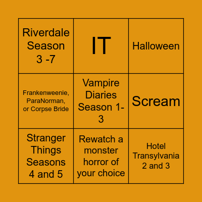 Horror Movie Halloween Bingo Card
