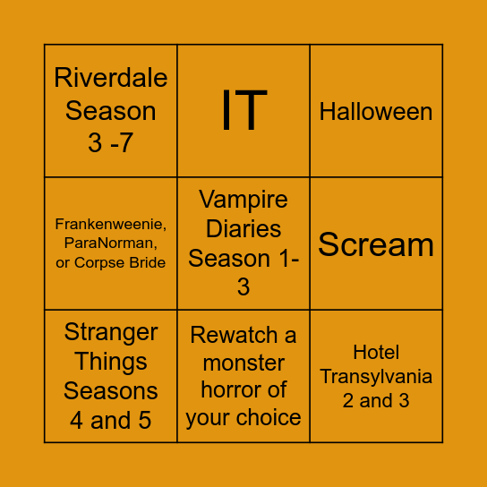 Horror Movie Halloween Bingo Card