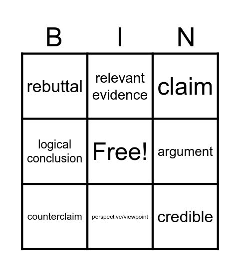 Argument Vocabulary Bingo Card