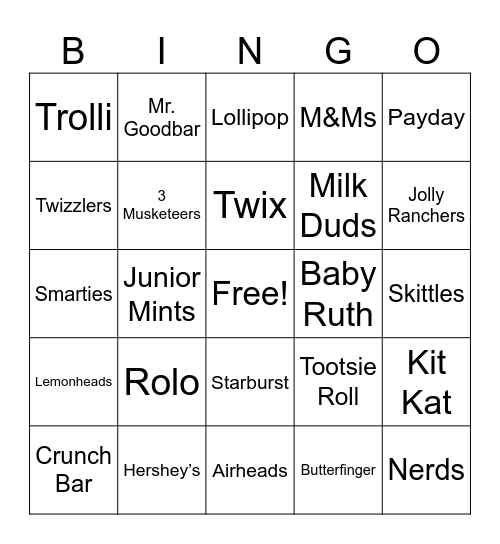 Halloween Candy Bingo Card