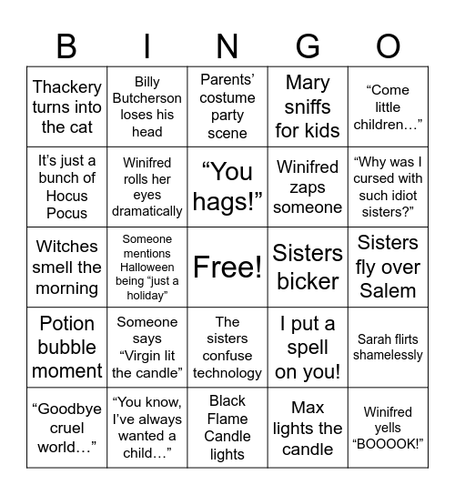 HOCUS POCUS Bingo Card