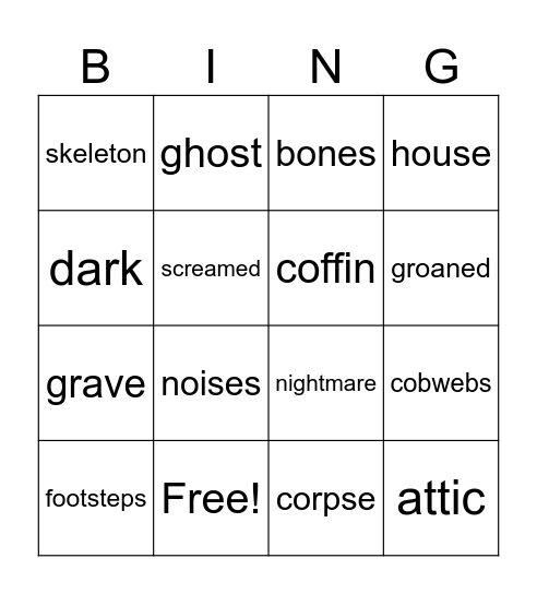 Scary Story Bingo Card