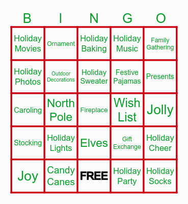 Entertainment Bingo Card