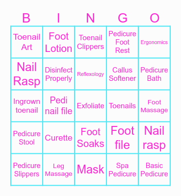 Pedicure Bingo Card
