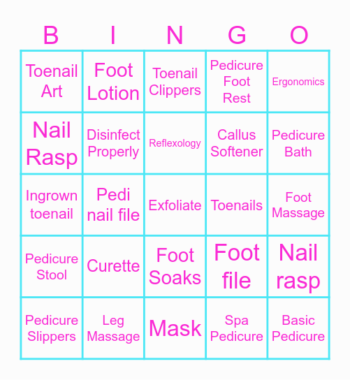 Pedicure Bingo Card