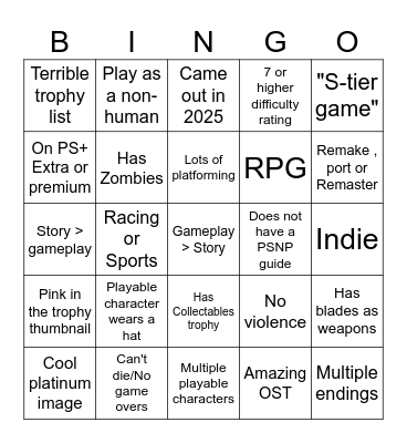 November Platinum Bingo Card