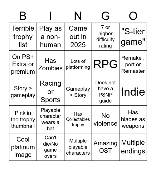 November Platinum Bingo Card