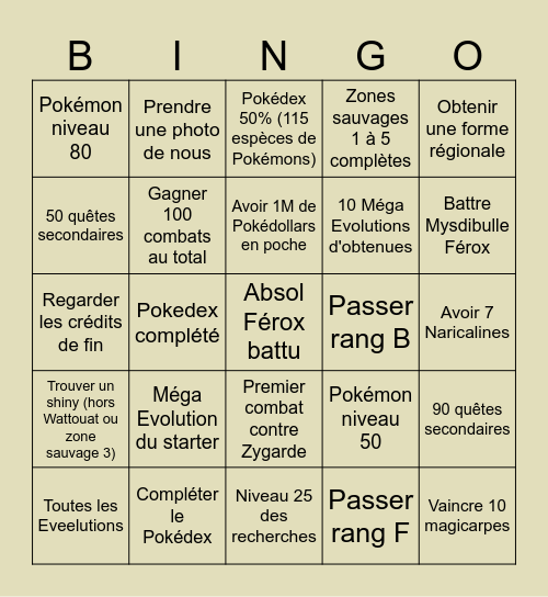 Légendes Pokémon : Z-A Bingo Card