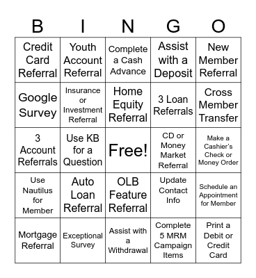 Referral Bingo Card