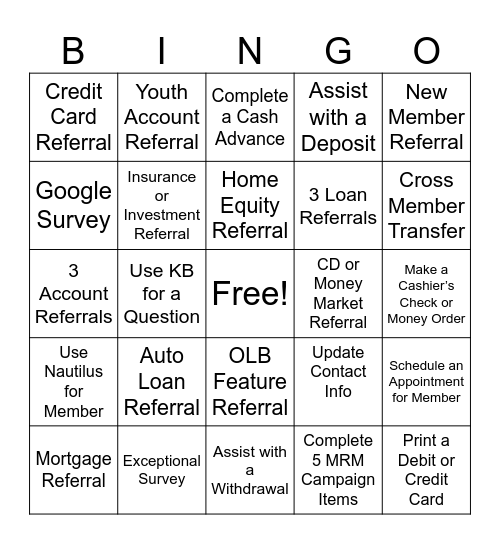 Referral Bingo Card