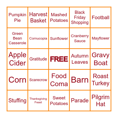Thanksgiving Bingo! Bingo Card