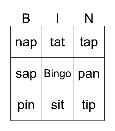 word families Bingo Card