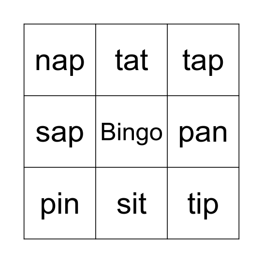 word families Bingo Card