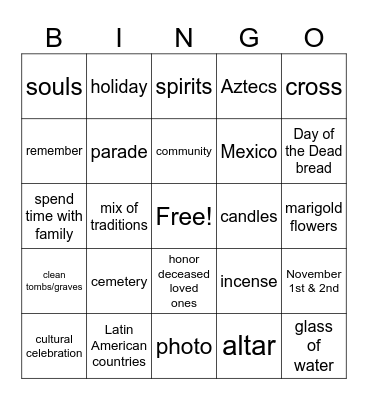 Day of the Dead BINGO Card