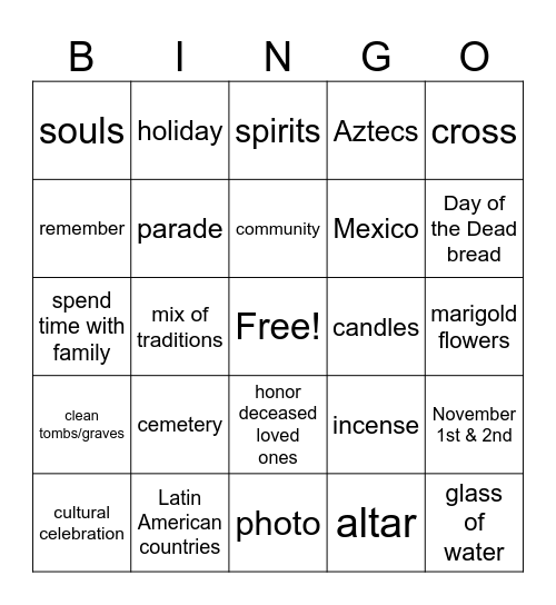 Day of the Dead BINGO Card
