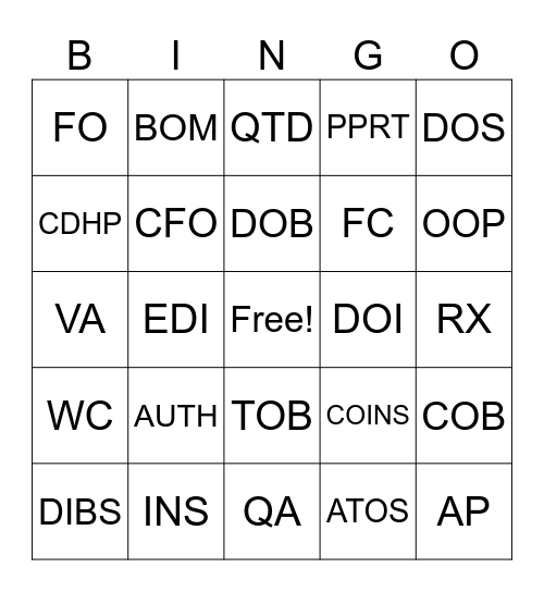 Untitled Bingo Card
