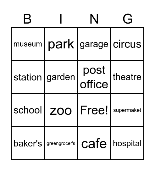 Places Bingo Card