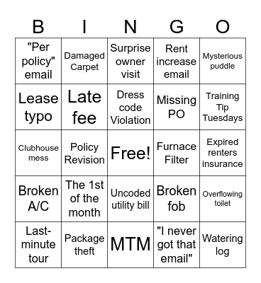 Nightmare on Lease Street Bingo Card