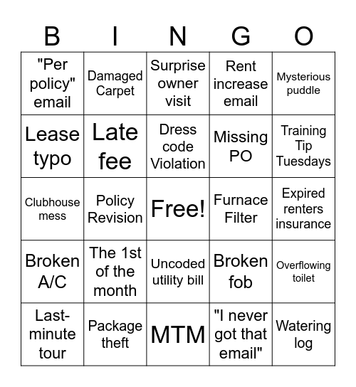 Nightmare on Lease Street Bingo Card