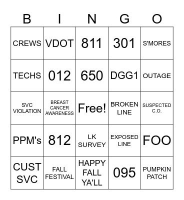 FALL DISPATCH BINGO Card