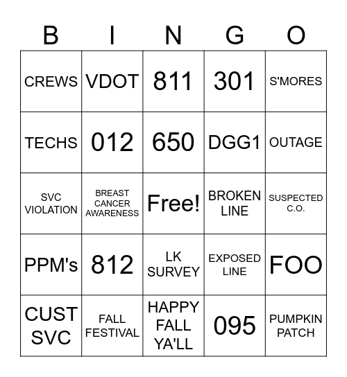 FALL DISPATCH BINGO Card