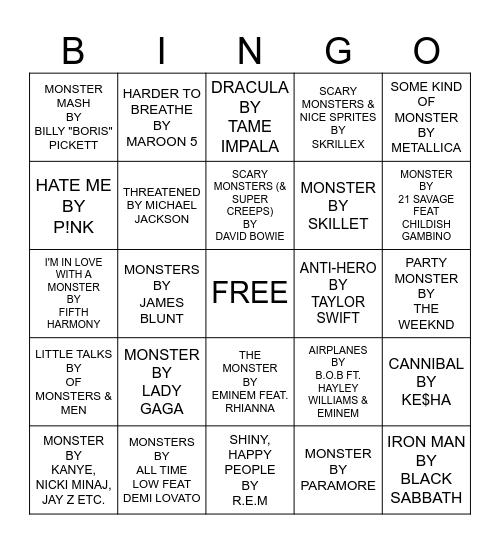 MONSTER MASH Bingo Card