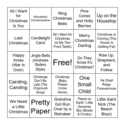 Christmas Carol BINGO Card