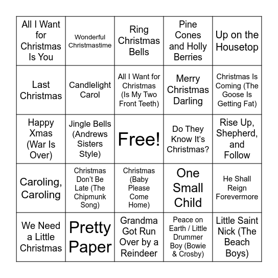 Christmas Carol BINGO Card