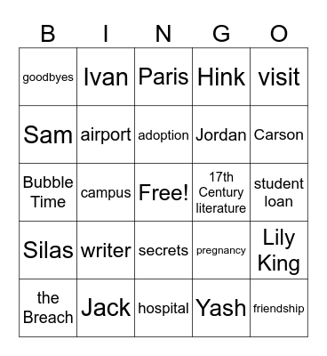 Heart the Lover Bingo Card