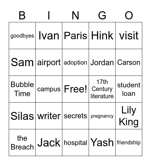 Heart the Lover Bingo Card