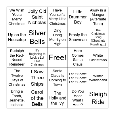 Christmas Carol BINGO Card