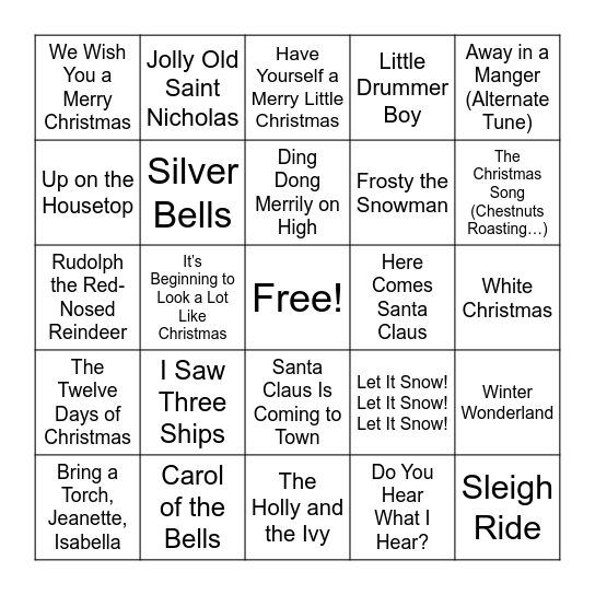 Christmas Carol BINGO Card