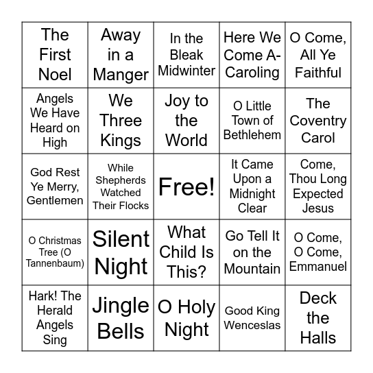Christmas Carol BINGO Card