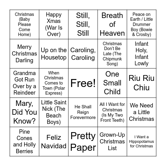 Christmas Carol BINGO Card