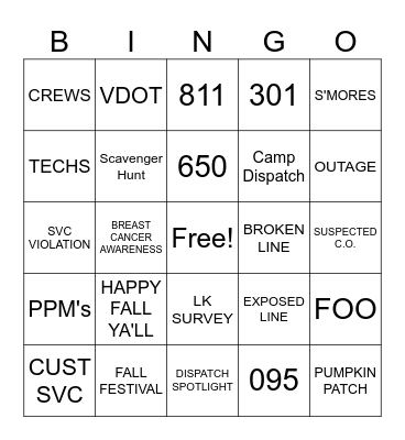 FALL DISPATCH BINGO Card