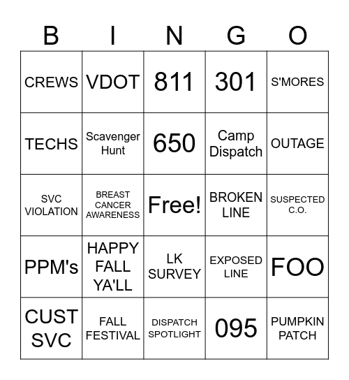 FALL DISPATCH BINGO Card
