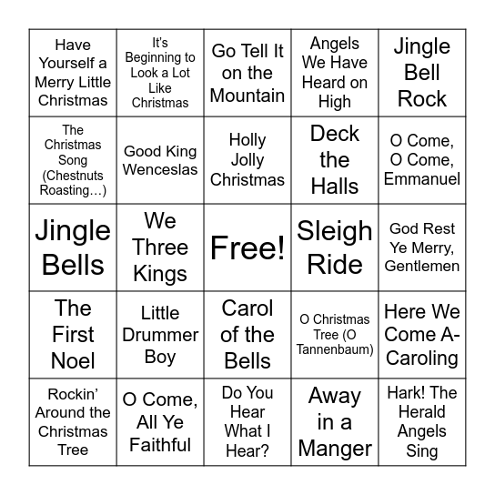 Christmas Carol BINGO Card