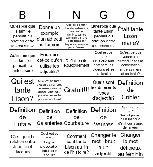 Par un Soir de Printemps Bingo Card