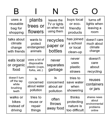 Environmental Issues Bingo Card