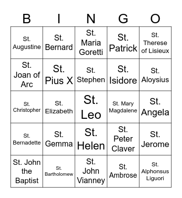 All Saints Bingo Card