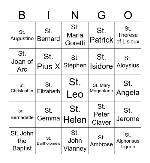 All Saints Bingo Card